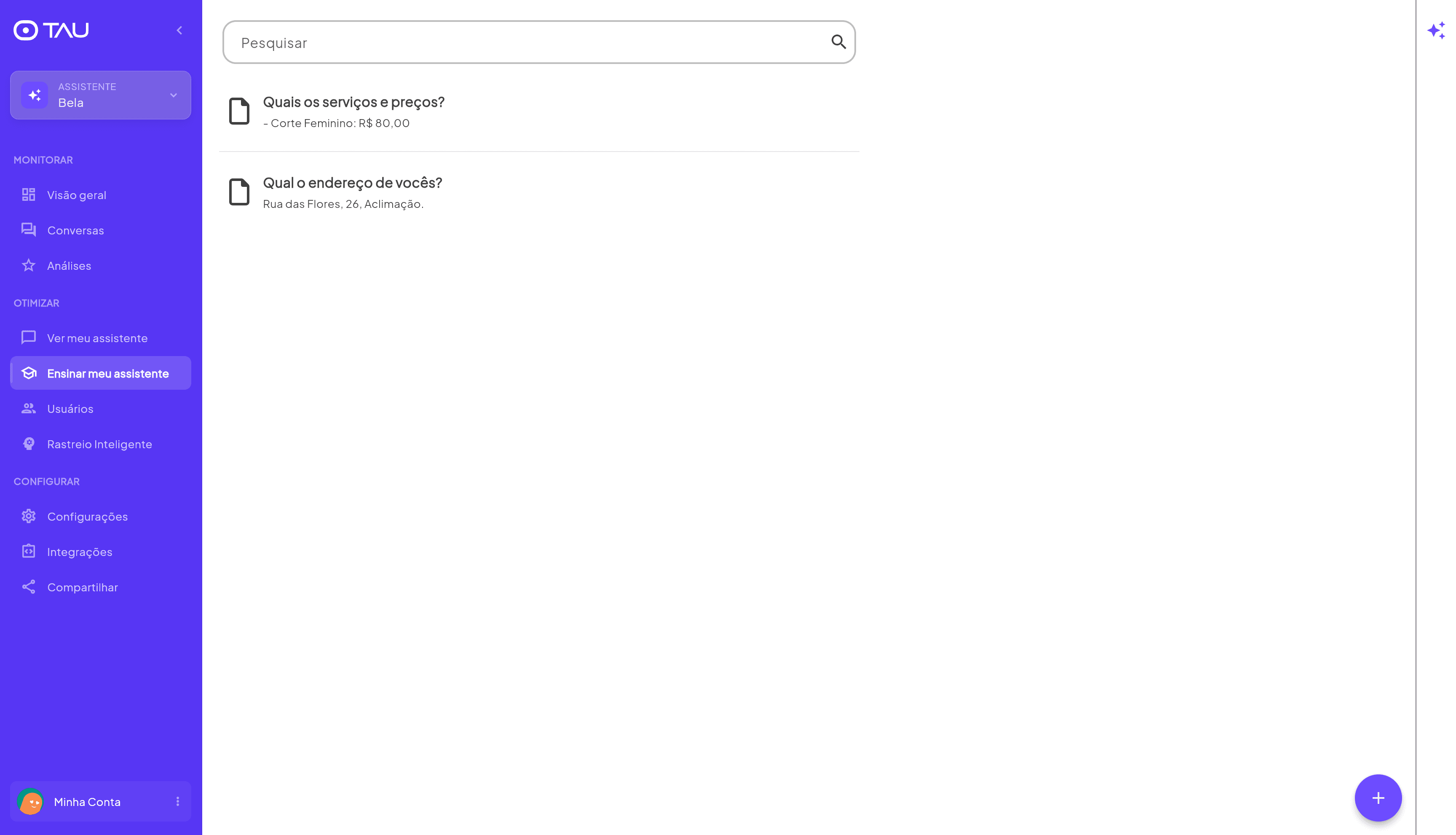 Base de Conhecimento com itens cadastrados